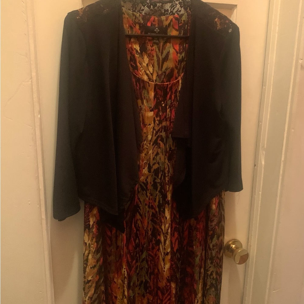 Bonnie Nicole Dress size 18W with a black la e Jacket, Dress is fall colors.